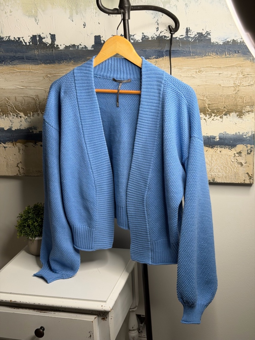 Anthropologie Sky Blue Open-Front Knit Cardigan